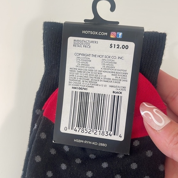 NWT Hot Sox Men's Polka Dot Socks - Black and Red Mr. Right - Picture 4 of 4